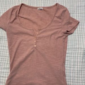 Salmon pink half button top from garage